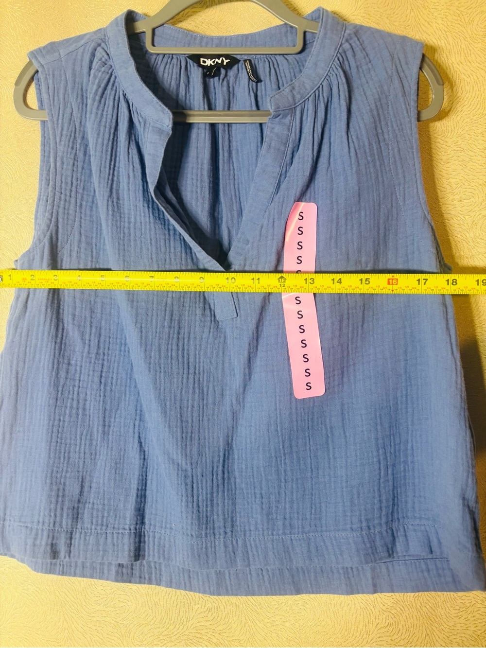 DKNY Blue Sleeveless Textured V-Neck, boho coastal cotton top 0364 - Picture 4 of 10